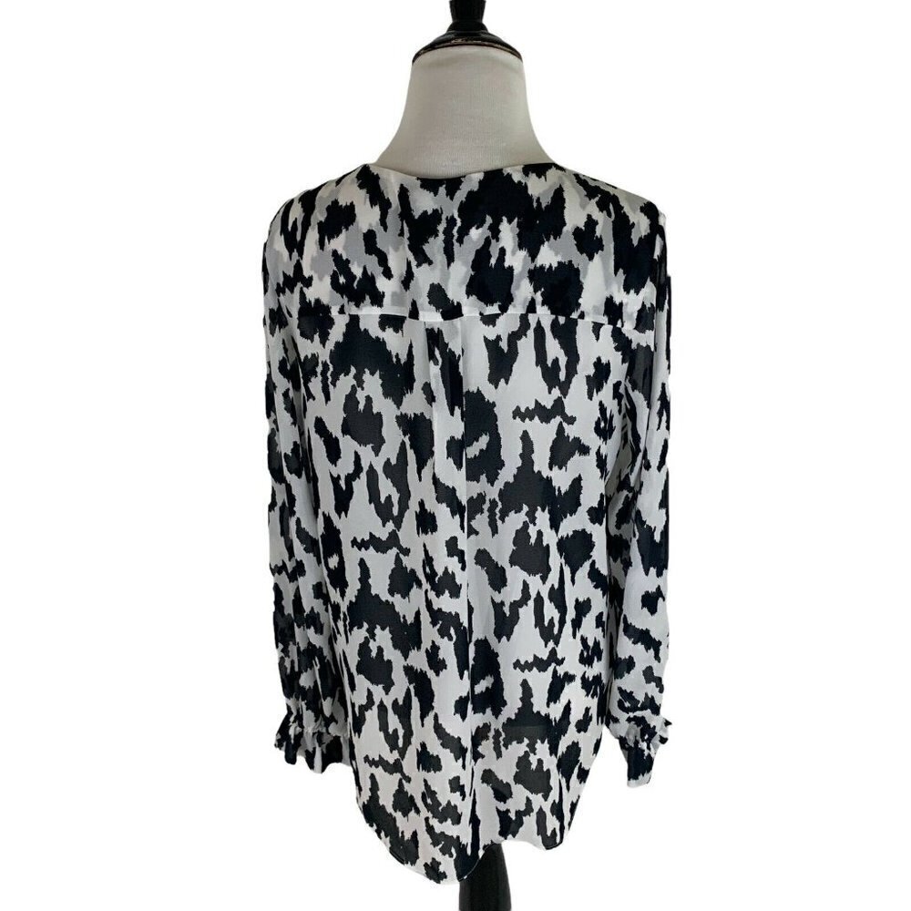 Gibson & Latimer Women's S Small Pop Over Blouse Button Down Animal Print Sheer - Picture 5 of 7